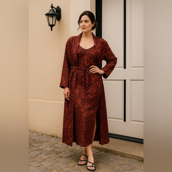 Vintage Michael Kors Paisley Slip Dress & Robe Set | Made in USA Sz S - Picture 4 of 16